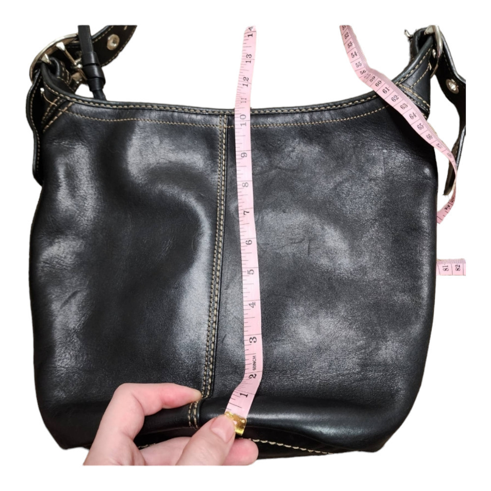 COACH Black Leather Duffle w Exterior Zipper Pocket Crossbody to Shoulder Strap - Picture 9 of 11